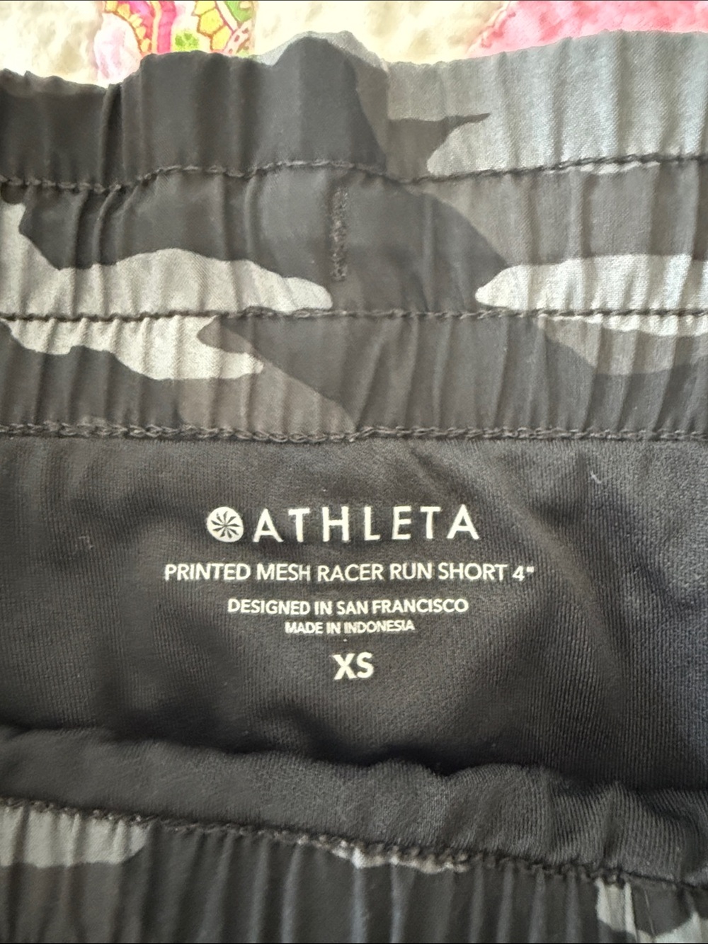 Athleta Black and Gray Camo Printed Mesh Racer Run Short XS